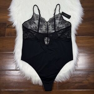 Natori Women's Size Large Black Chantilly Lace‎ Teddy Bodysuit Top